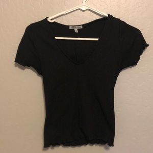 black v neck frilly top